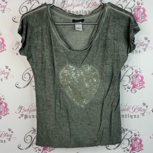 TQF collection tshirt heart sparkly sequin embroidered grey Olive Heart Tee
